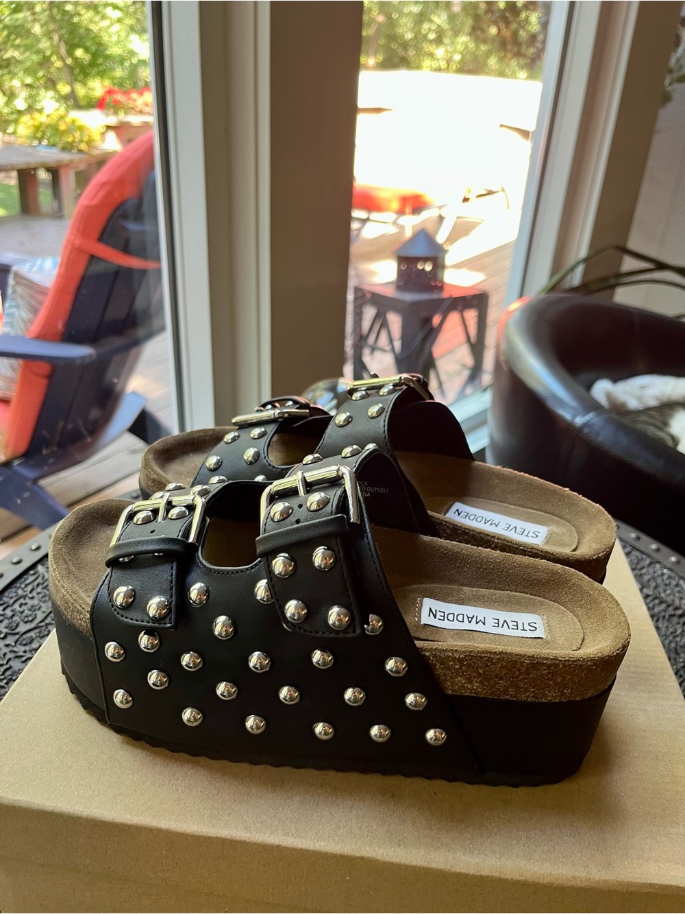 STEVE MADDE KALI-S STUDDED BLACK PLATFORM SANDALS 8